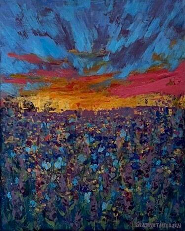 Malarstwo zatytułowany „Sage blossom at sun…” autorstwa Taisiia Gruzdeva, Oryginalna praca, Akryl