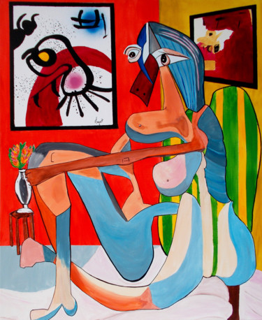 Femme dans sa chambre Peinture intitulée "Femme dans sa chamb…" par T. Angot, Œuvre d'art originale, Acrylique