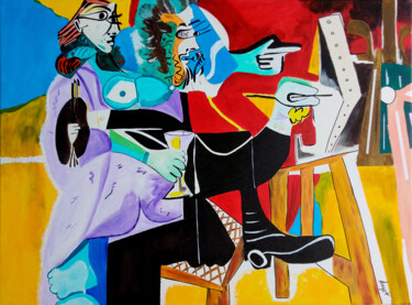 Pintura titulada "Peintre et sa muse" por T. Angot, Obra de arte original, Acrílico Montado en Bastidor de camilla de madera