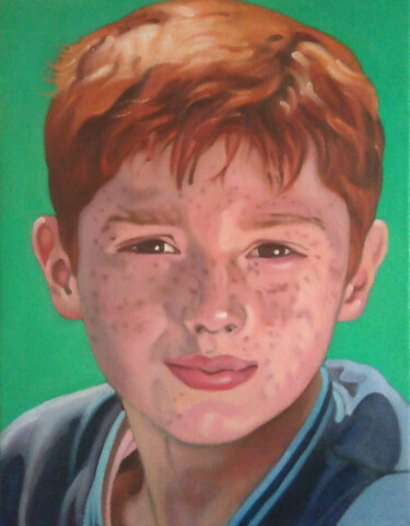 Painting titled "A boy in eastern Eu…" by Takuart, Original Artwork, Oil Mounted on Wood Stretcher frame