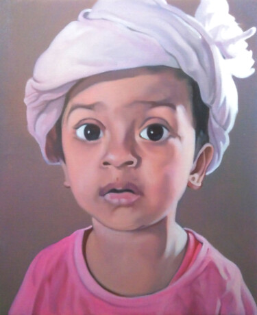 Painting titled "Mommy's little star" by Takuart, Original Artwork, Oil Mounted on Wood Stretcher frame