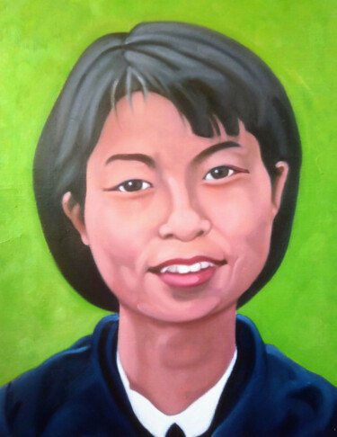 Painting titled "さっちゃん Sacchan (A Ja…" by Takuart, Original Artwork, Oil Mounted on Wood Stretcher frame