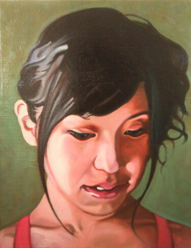 Painting titled "One day, Yukino" by Takuart, Original Artwork, Oil Mounted on Wood Stretcher frame