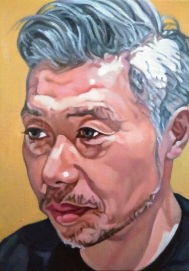 Painting titled "ちょい悪オヤジ A hip old d…" by Takuart, Original Artwork, Oil Mounted on Wood Stretcher frame