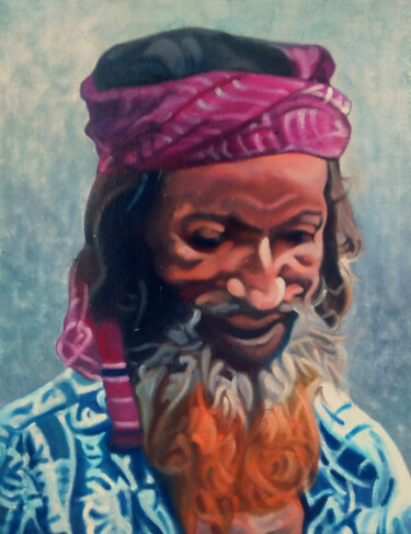 Painting titled "At Sadar Ghat #2" by Takuart, Original Artwork, Oil Mounted on Wood Stretcher frame