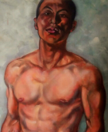 Painting titled "A Boxer" by Takuart, Original Artwork, Oil