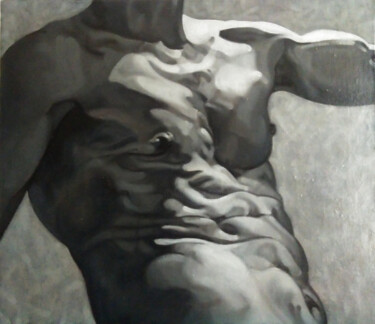 Painting titled "A Discus Thrower" by Takuart, Original Artwork, Oil Mounted on Wood Stretcher frame