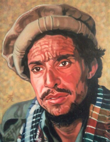 Painting titled "Lion of Panjshir (A…" by Takuart, Original Artwork, Oil Mounted on Wood Stretcher frame