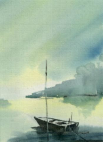 Pintura titulada "bateau vert" por Veronique Talent, Obra de arte original