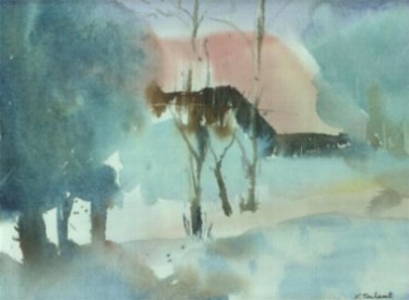 Peinture intitulée "derrière les arbres" par Veronique Talent, Œuvre d'art originale
