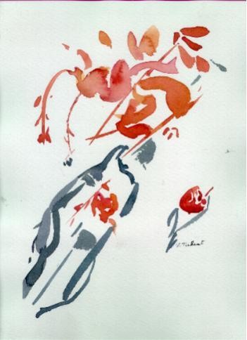 Ζωγραφική με τίτλο "fleurs a la chinoise" από Veronique Talent, Αυθεντικά έργα τέχνης