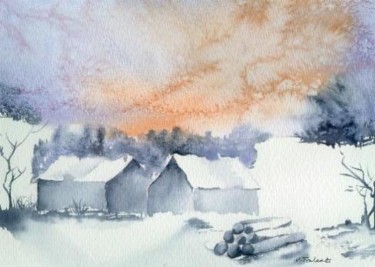 Peinture intitulée "maison sous la neige" par Veronique Talent, Œuvre d'art originale