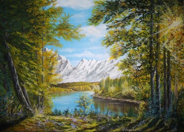Картина под названием "Morning by the moun…" - Tali Segev, Подлинное произведение искусства, Акрил Установлен на Деревянная…