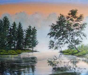 Картина под названием "Foggy morning" - Tali Segev, Подлинное произведение искусства, Акрил Установлен на Деревянная рама дл…
