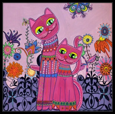 Peinture intitulée "Le paradis des chat…" par Talie, Œuvre d'art originale, Acrylique