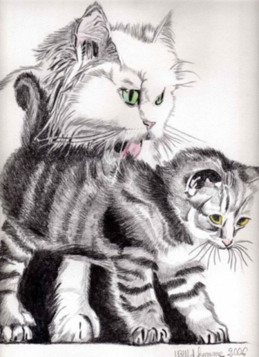 Dessin intitulée "chats" par Talie, Œuvre d'art originale, Crayon