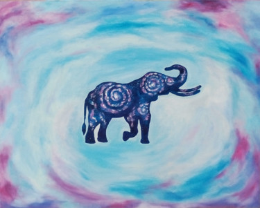 Painting titled "Space Elephant" by Inna Esina, Original Artwork, Oil