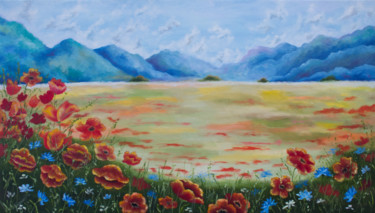 Malerei mit dem Titel "Summer landscape" von Inna Esina, Original-Kunstwerk, Öl