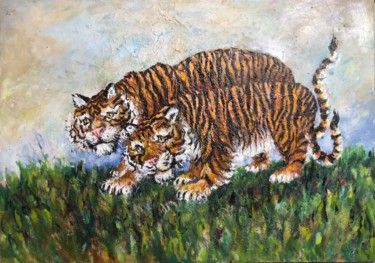 Painting titled "Le Couple De Tigres…" by Philippe Tallis, Original Artwork, Oil