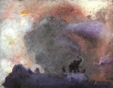 Painting titled "Éléphants Univers;…" by Philippe Tallis, Original Artwork, Acrylic