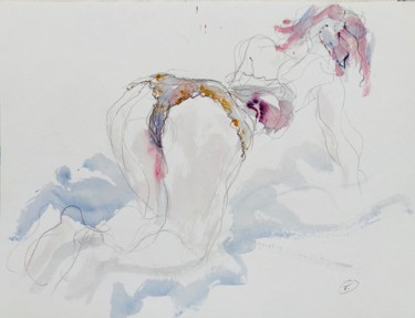 Schilderij getiteld "Là bas" door Philippe Tallis, Origineel Kunstwerk, Aquarel