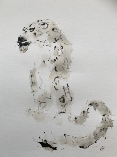 Painting titled "Leopard de Pâques" by Philippe Tallis, Original Artwork, Watercolor