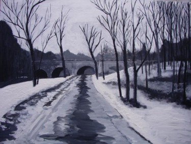 Painting titled "Snowfall at Edgewood" by Tal Rogers Jr, Original Artwork, Oil