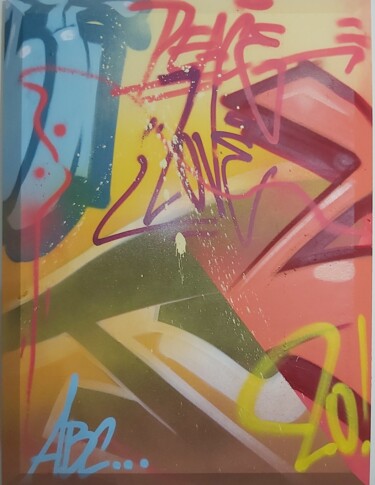 Painting titled "Graffiti about canv…" by Talu, Original Artwork, Spray paint Mounted on Wood Panel