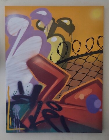 Malerei mit dem Titel "Éle" von Talu, Original-Kunstwerk, Sprühfarbe Auf Holzplatte montiert