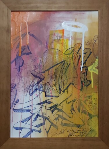 Painting titled "Graffiti with ballp…" by Talu, Original Artwork, Spray paint Mounted on Glass