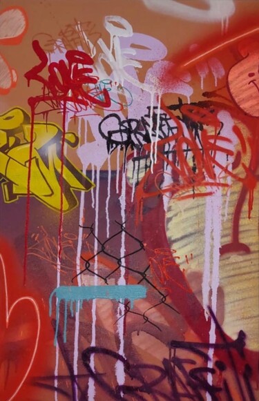 Pintura intitulada "Abstrato graffiti" por Talu, Obras de arte originais, Tinta spray Montado em Armação em madeira