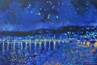 Painting titled "Orion over Skopelos" by Tam Nightingale, Original Artwork, Acrylic