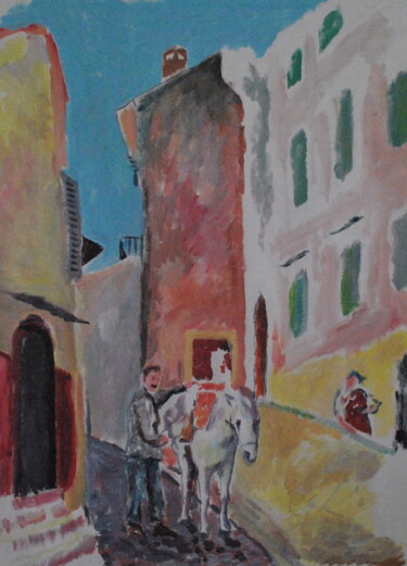 Pintura intitulada "Man and horse in Sk…" por Tam Nightingale, Obras de arte originais, Acrílico