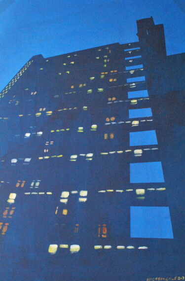 Painting titled "Trellick Tower 1" by Tam Nightingale, Original Artwork, Acrylic Mounted on Wood Stretcher frame