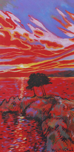 Malerei mit dem Titel "The Three Trees at…" von Tam Nightingale, Original-Kunstwerk, Acryl Auf Keilrahmen aus Holz montiert