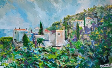 Painting titled "Greek Monasteries o…" by Tam Nightingale, Original Artwork, Acrylic Mounted on Wood Stretcher frame