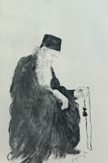 Disegno intitolato "Greek monk" da Tam Nightingale, Opera d'arte originale, Matita