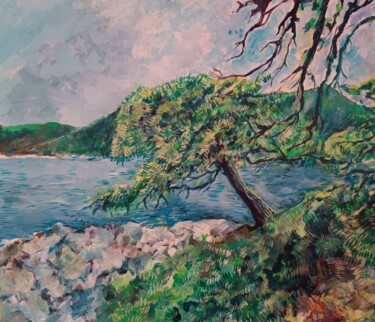 Pintura titulada "Tree in Amarandos" por Tam Nightingale, Obra de arte original, Acrílico Montado en Bastidor de camilla de…