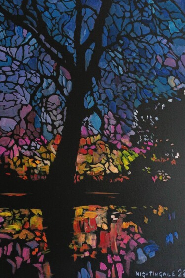 Painting titled "Battersea Sunset II" by Tam Nightingale, Original Artwork, Acrylic Mounted on Wood Stretcher frame