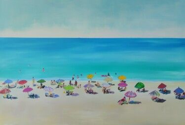 Painting titled "Les Parasols" by Tam Nightingale, Original Artwork, Acrylic Mounted on Wood Stretcher frame