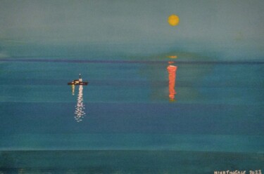 Painting titled "Fishing boat 1" by Tam Nightingale, Original Artwork, Acrylic Mounted on Wood Stretcher frame