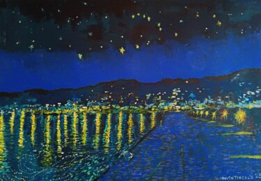 Painting titled "Starry Night In Sko…" by Tam Nightingale, Original Artwork, Acrylic Mounted on Wood Stretcher frame