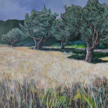 Painting titled "Olive Grove" by Tam Nightingale, Original Artwork, Acrylic Mounted on Wood Stretcher frame