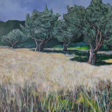 Pittura intitolato "Olive Grove" da Tam Nightingale, Opera d'arte originale, Acrilico Montato su Telaio per barella in legno