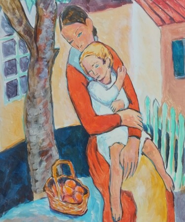 Malerei mit dem Titel "Woman and child" von Tam Nightingale, Original-Kunstwerk, Acryl