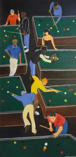 Painting titled "The Pool Hall" by Tam Nightingale, Original Artwork, Acrylic Mounted on Wood Stretcher frame