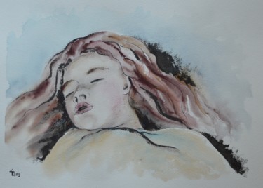 Peinture intitulée "la belle endormie" par Tam, Œuvre d'art originale, Aquarelle