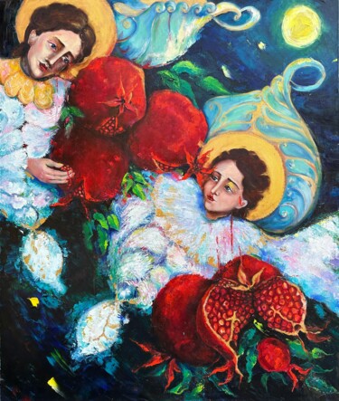 Peinture intitulée "Angels in Pomegrana…" par Tamar Chkhaidze, Œuvre d'art originale, Huile