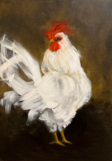 Painting titled "The Rooster" by Tamara Andjus, Original Artwork, Acrylic