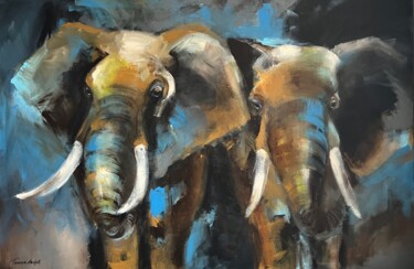 Painting titled "Elephants Blue" by Tamara Andjus, Original Artwork, Acrylic